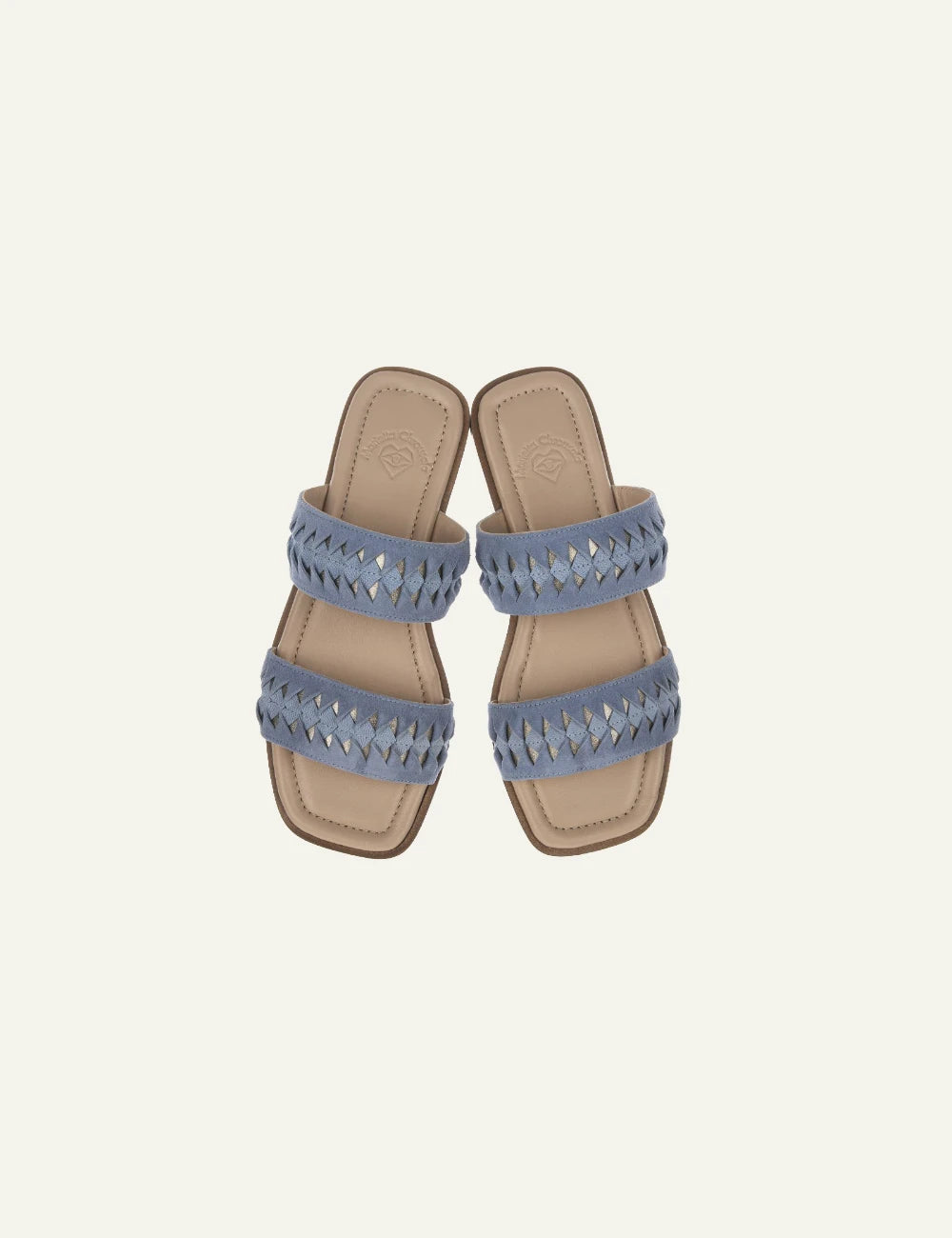 Marietta Chrousala Amaryllis sandals azul leather double strap flat top