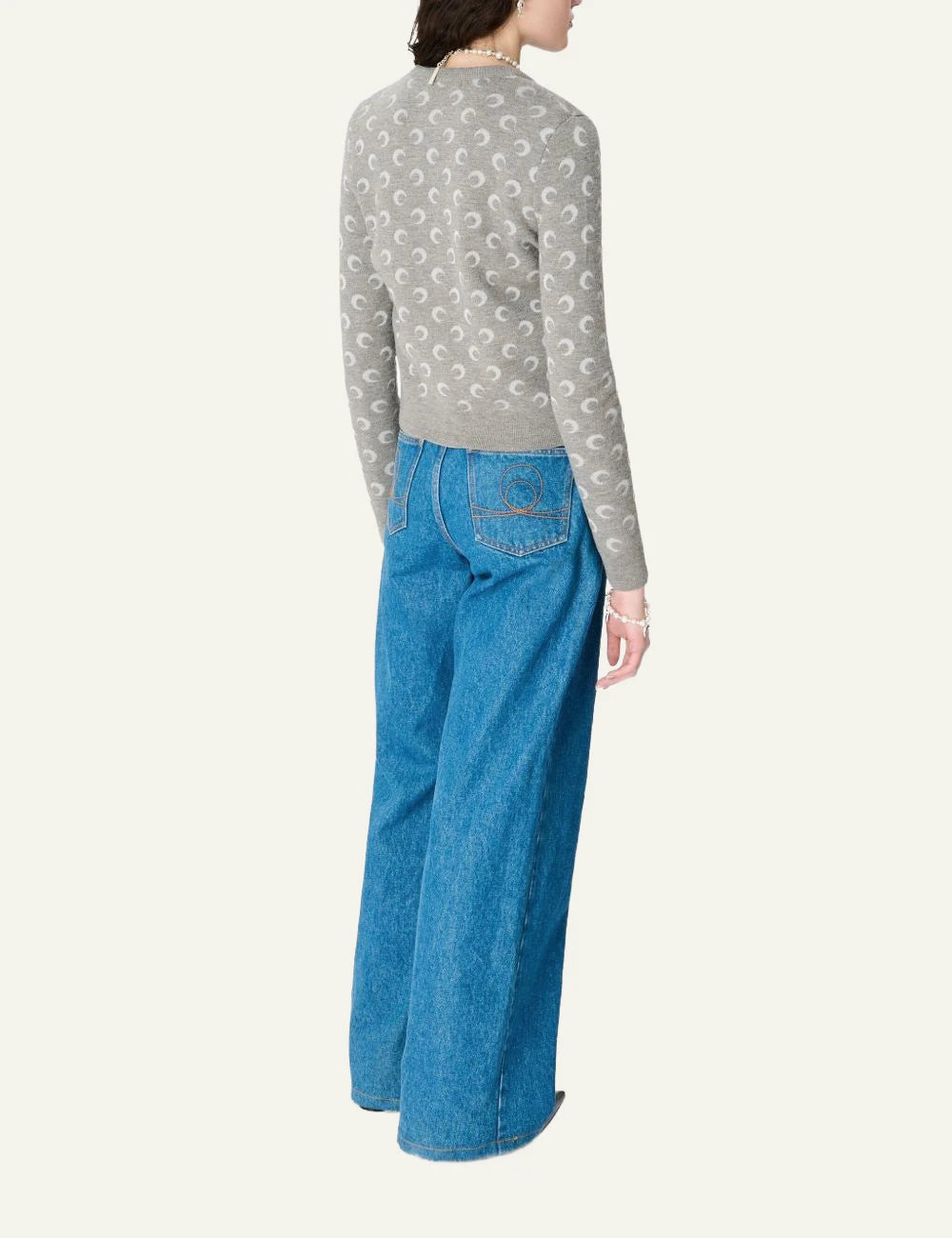 Marine Serre grey moon pattern knit cardigan back view