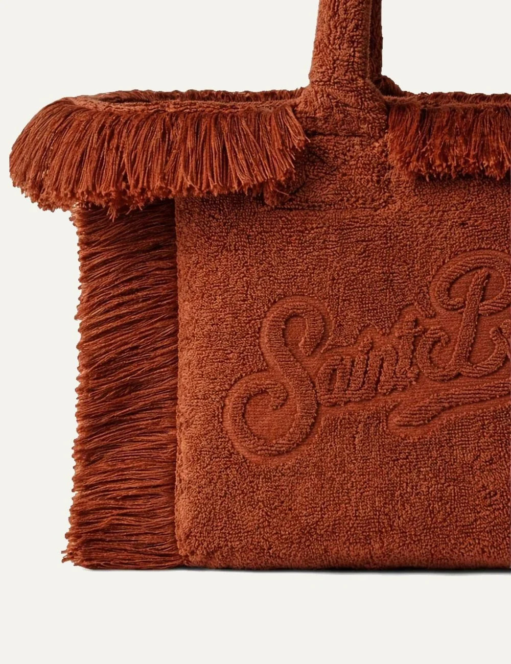 mc2 saint barth colette terry bag brown fringes front detail view