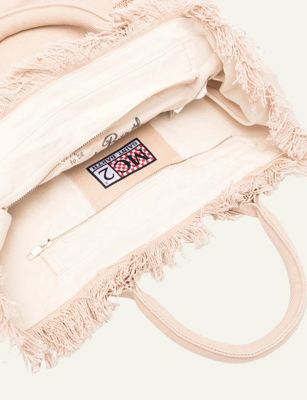 MC2 Saint Barth beige canvas tsanta me strass logo top view