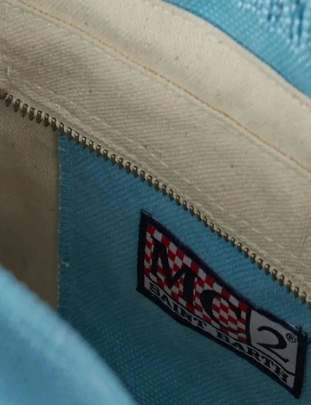 mc2 saint barth mini linen bag blue logo top view