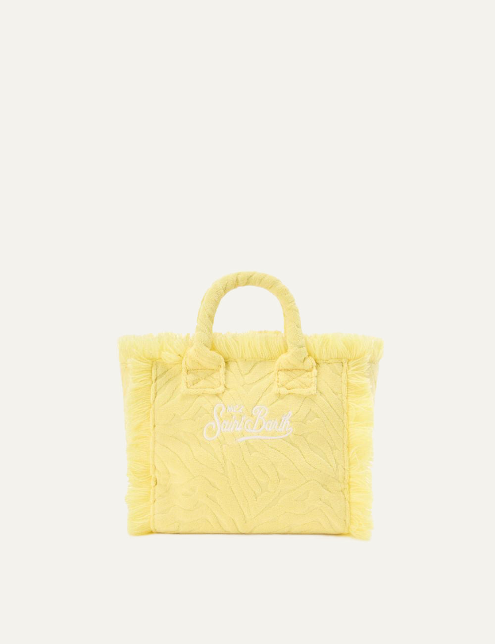 mc2 saint barth vanity mini nylon animal print bag yellow fringes back view