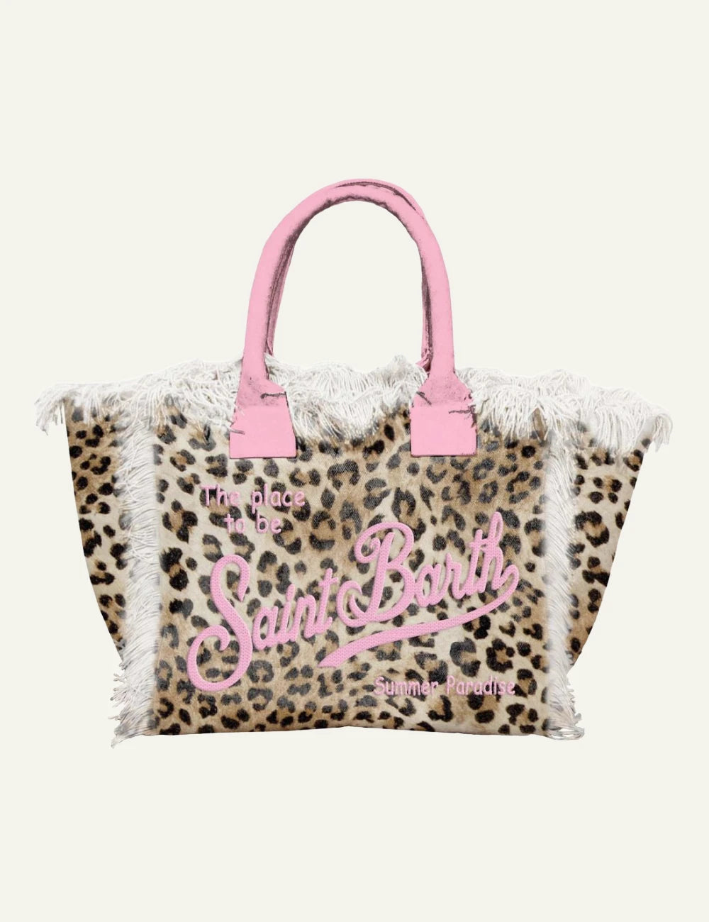 MC2 Saint Barth leopard tote bag pink handles logo front