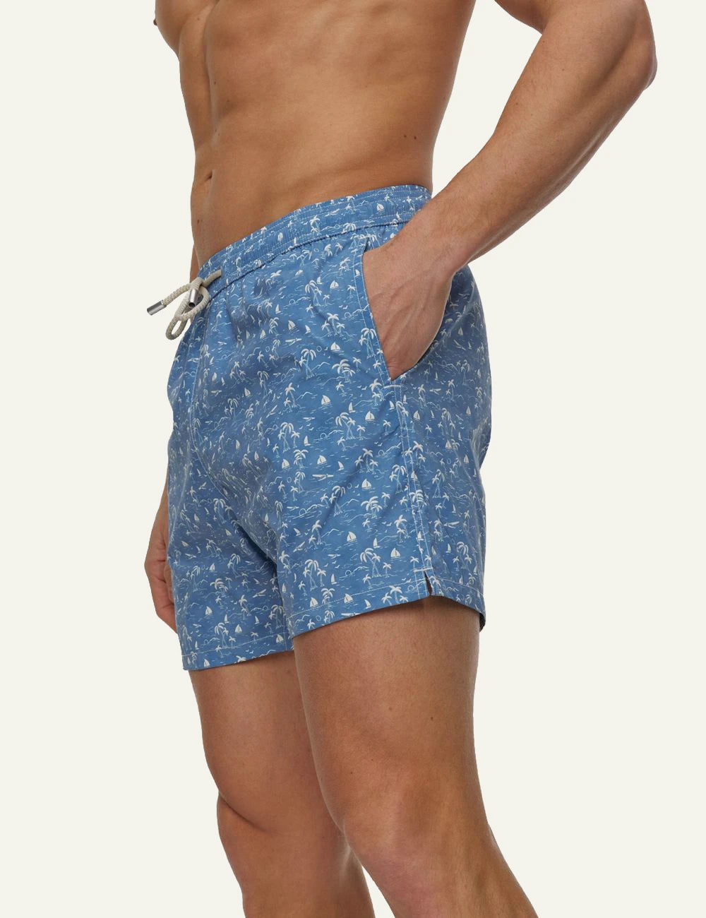 MC2 Saint Barth lighting swim shorts blue palm print worn side model view