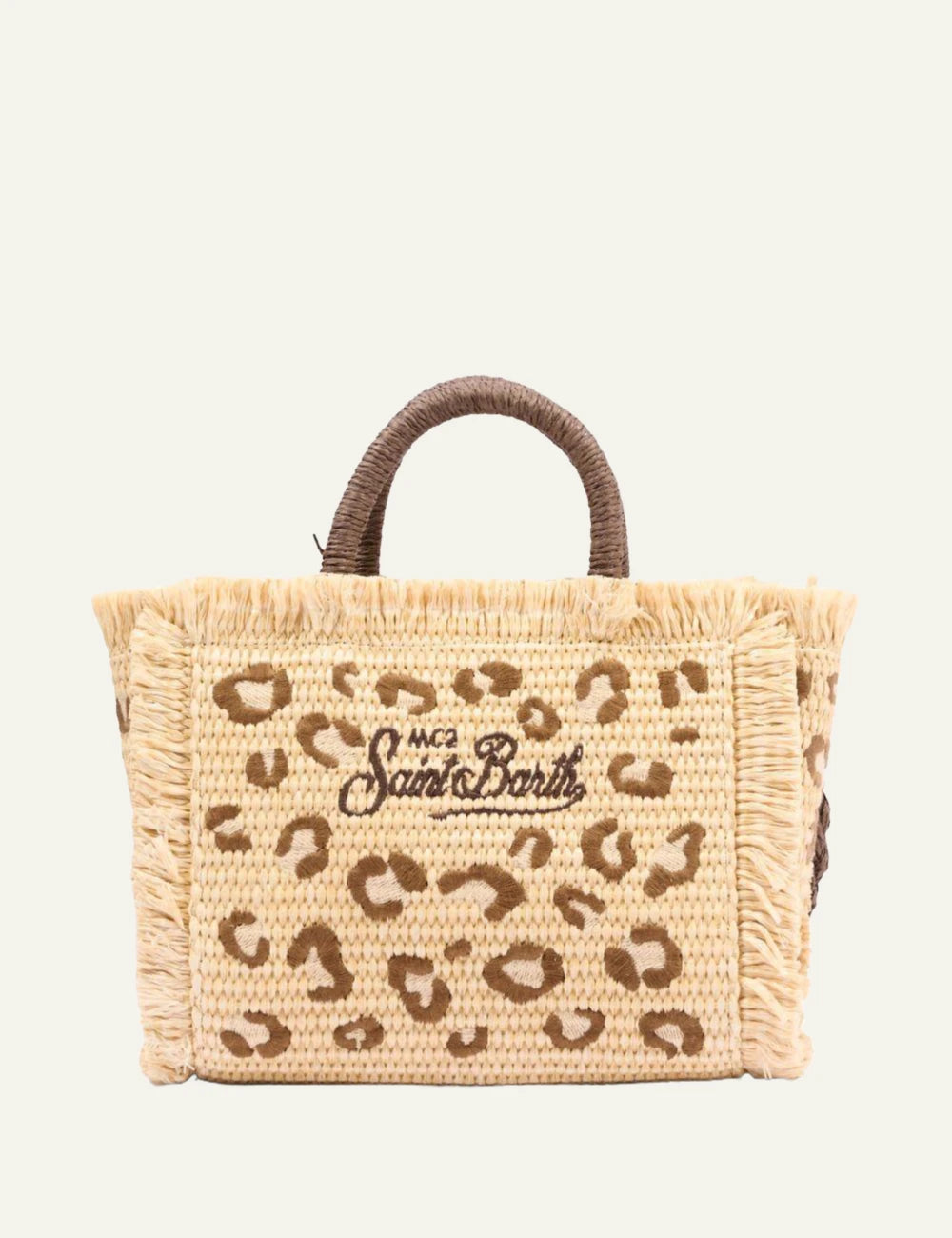 mc2 saint barth mini tote beige leopard straw fringe handles back view
