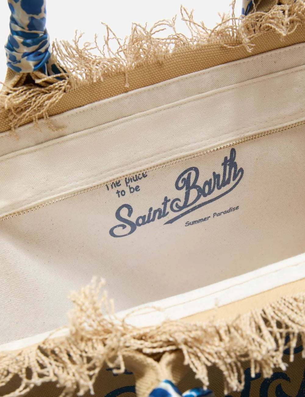MC2 Saint Barth vanity bag beige canvas safari scarf handle logo top