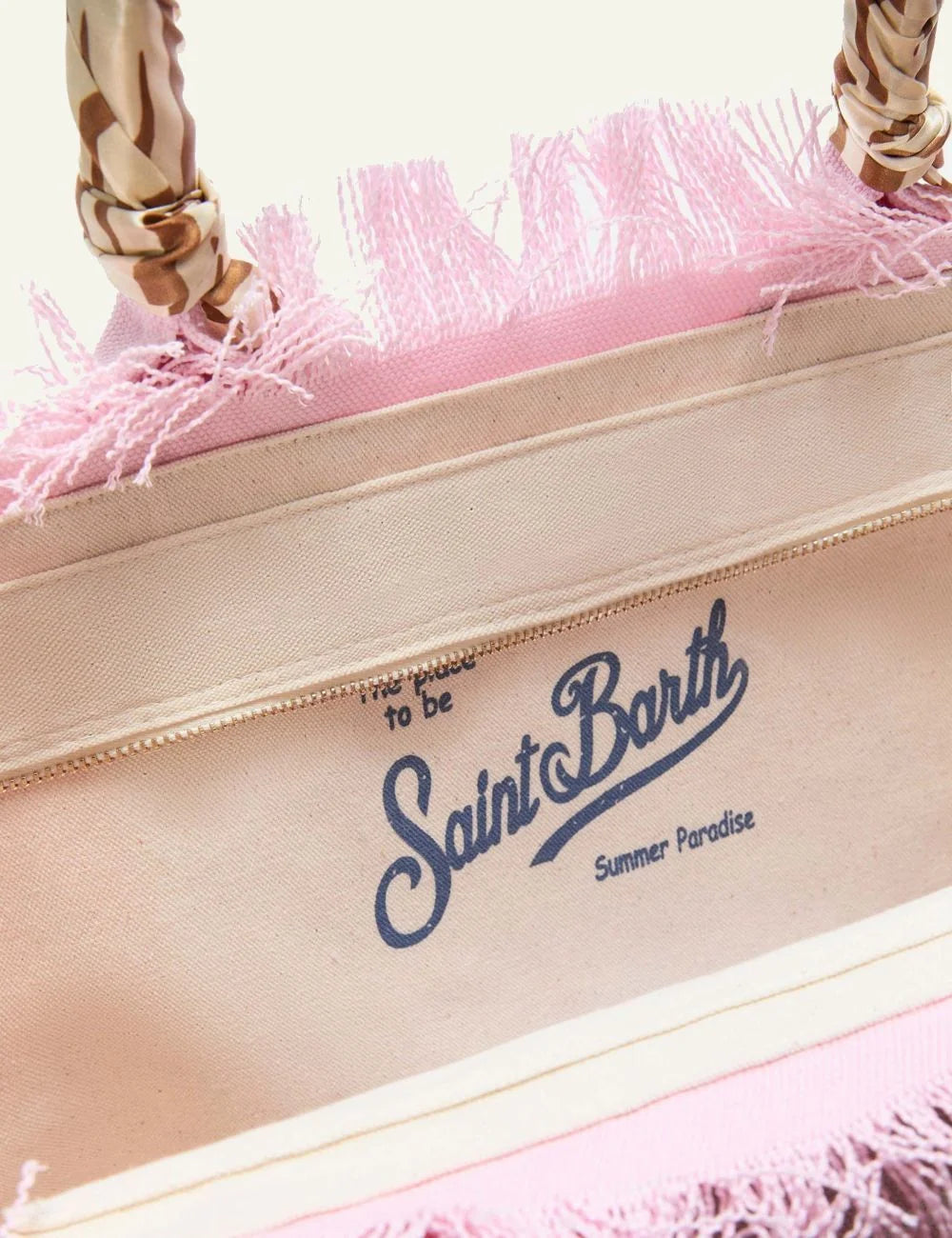 MC2 Saint Barth vanity bag pink canvas safari scarf handle logo top