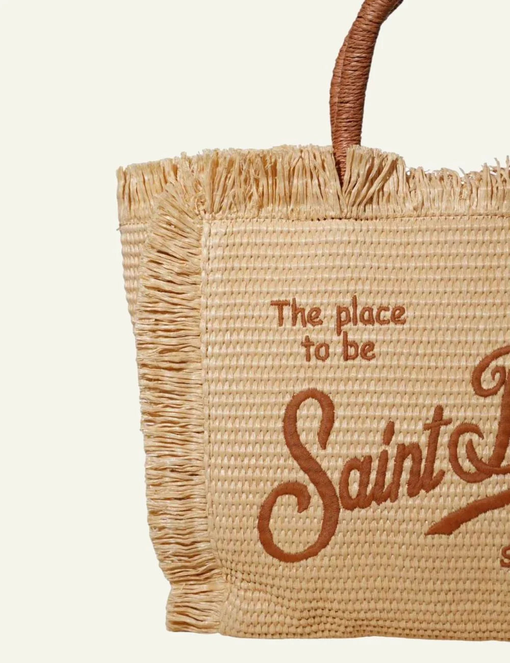 Mc2 Saint Barth Vanity Straw tote bag natural raffia logo front detail view