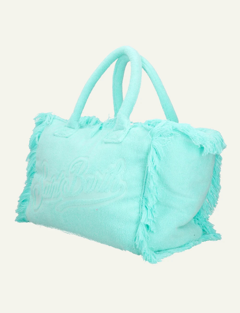 mc2 saint barth vanity terry tote aqua fringed embossed logo side view