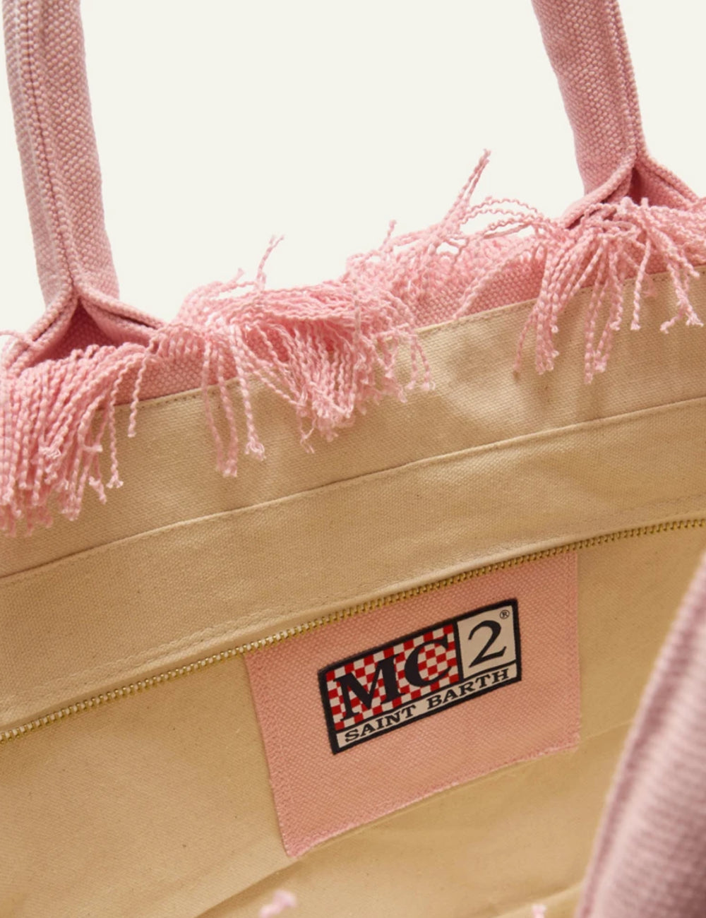 mc2 saint barth vanity tote pink canvas fringed logo top view