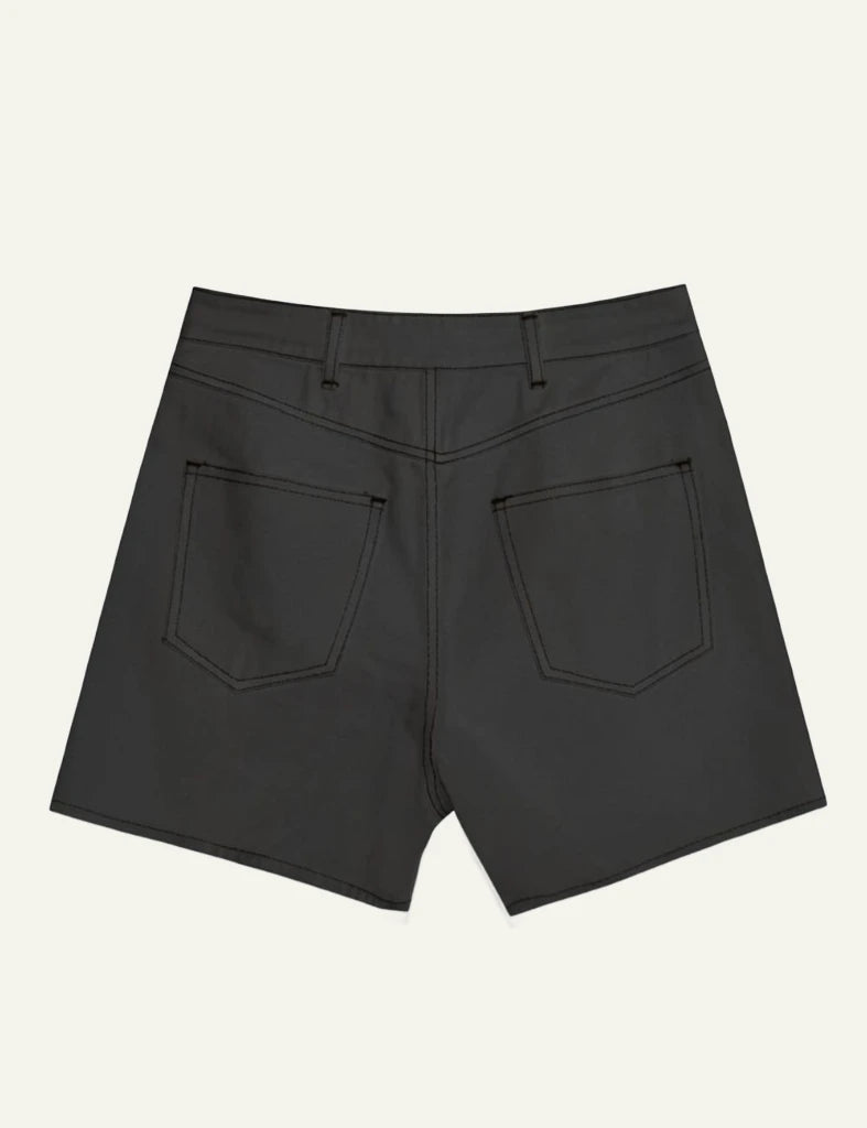 Milla shorts high rise charcoal front pockets clean hem back