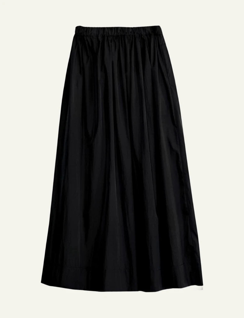 Milla skirt long black drawstring elastic waist flowy back