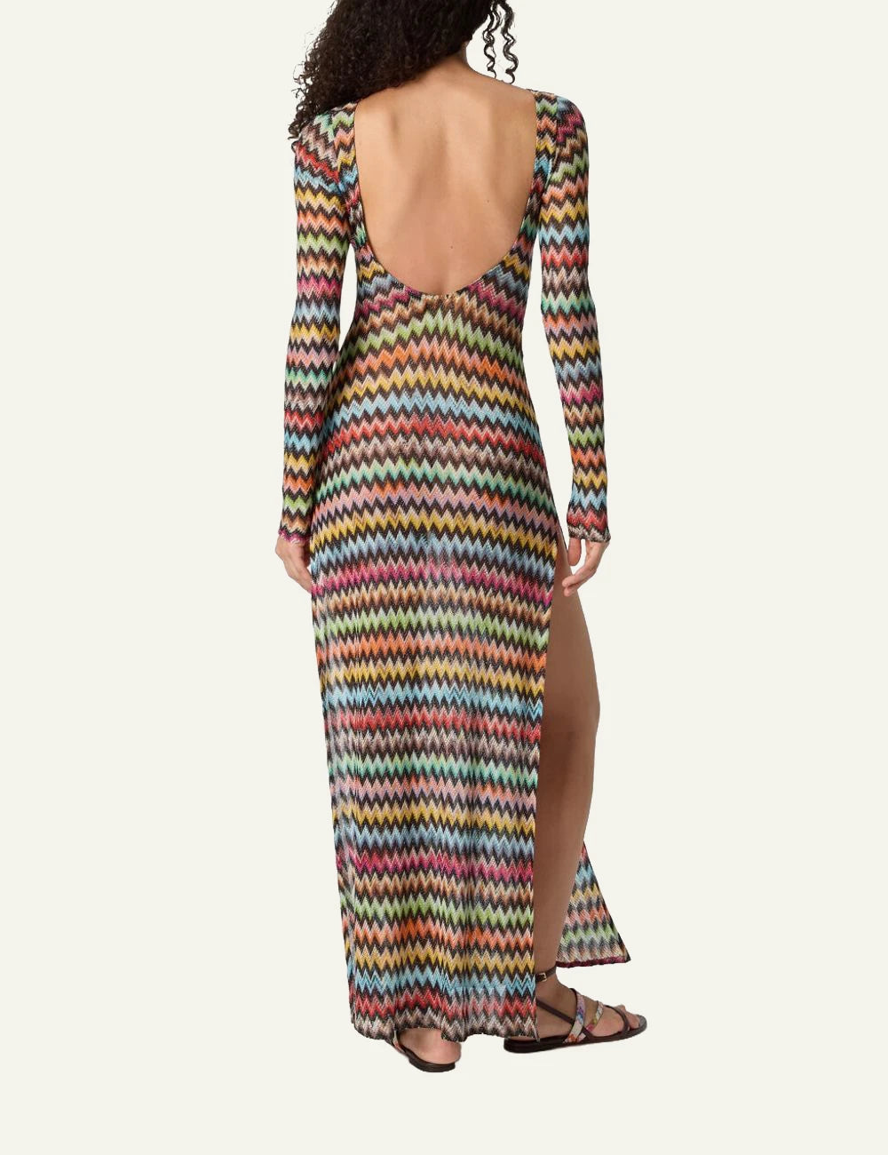 Missoni zigzag beach cover up dress multicolor open back long sleeves back view