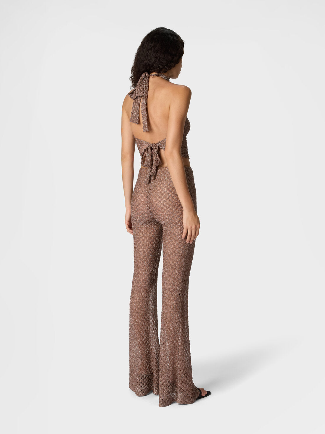 Missoni bronze metallic knit halter top worn back view