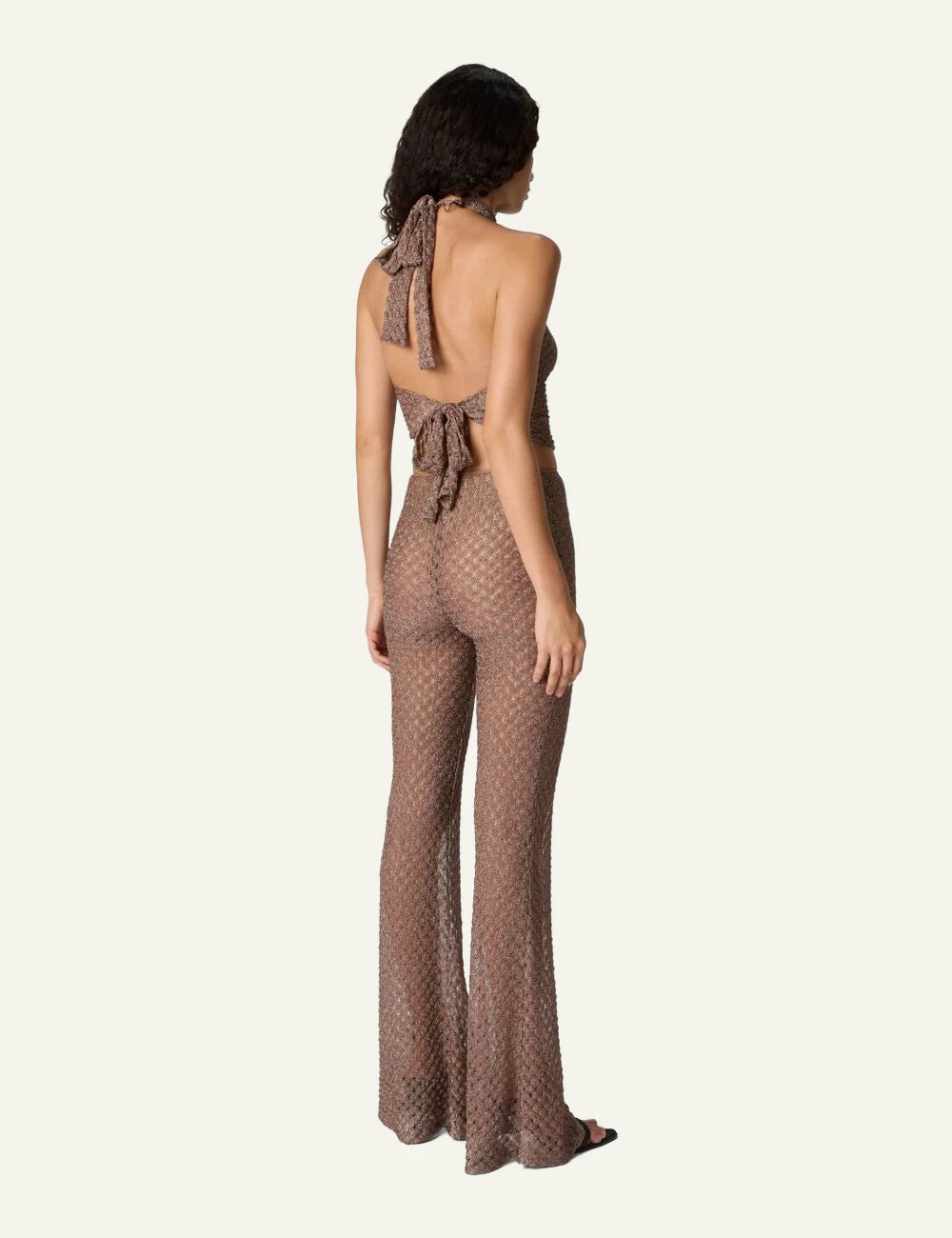 Missoni bronze metallic knit halter top back product view