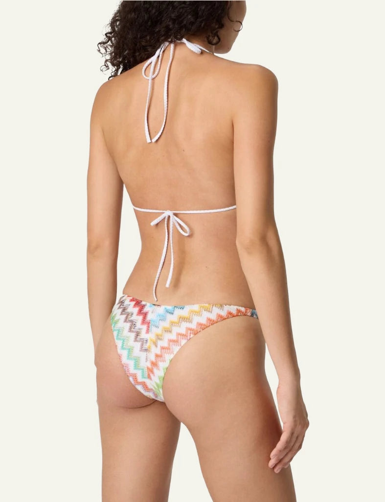 Missoni mare bikini multicolor zigzag triangle white base set back view