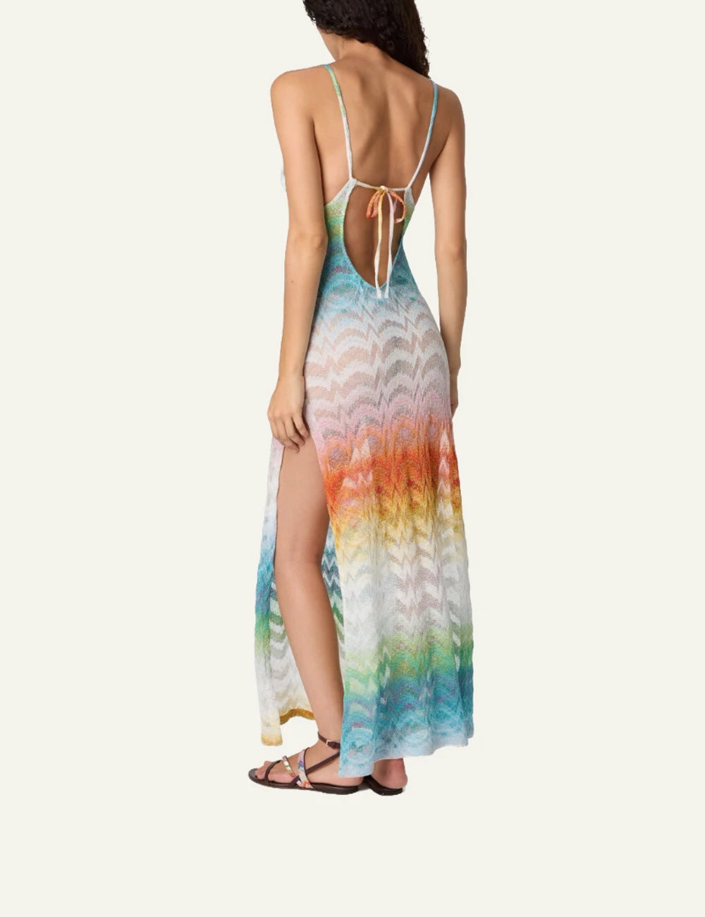missoni multicolor wave knit maxi beach dress lame spaghetti straps back view