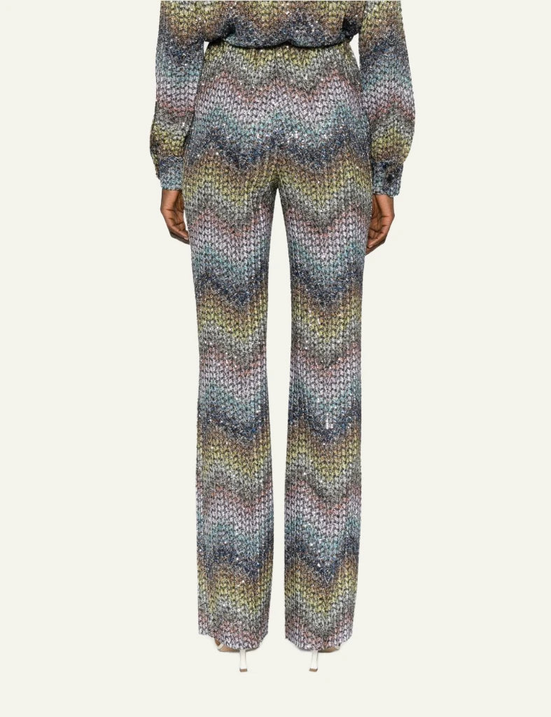 Missoni wide leg trousers multicolor chevron sequins elastic waist back view