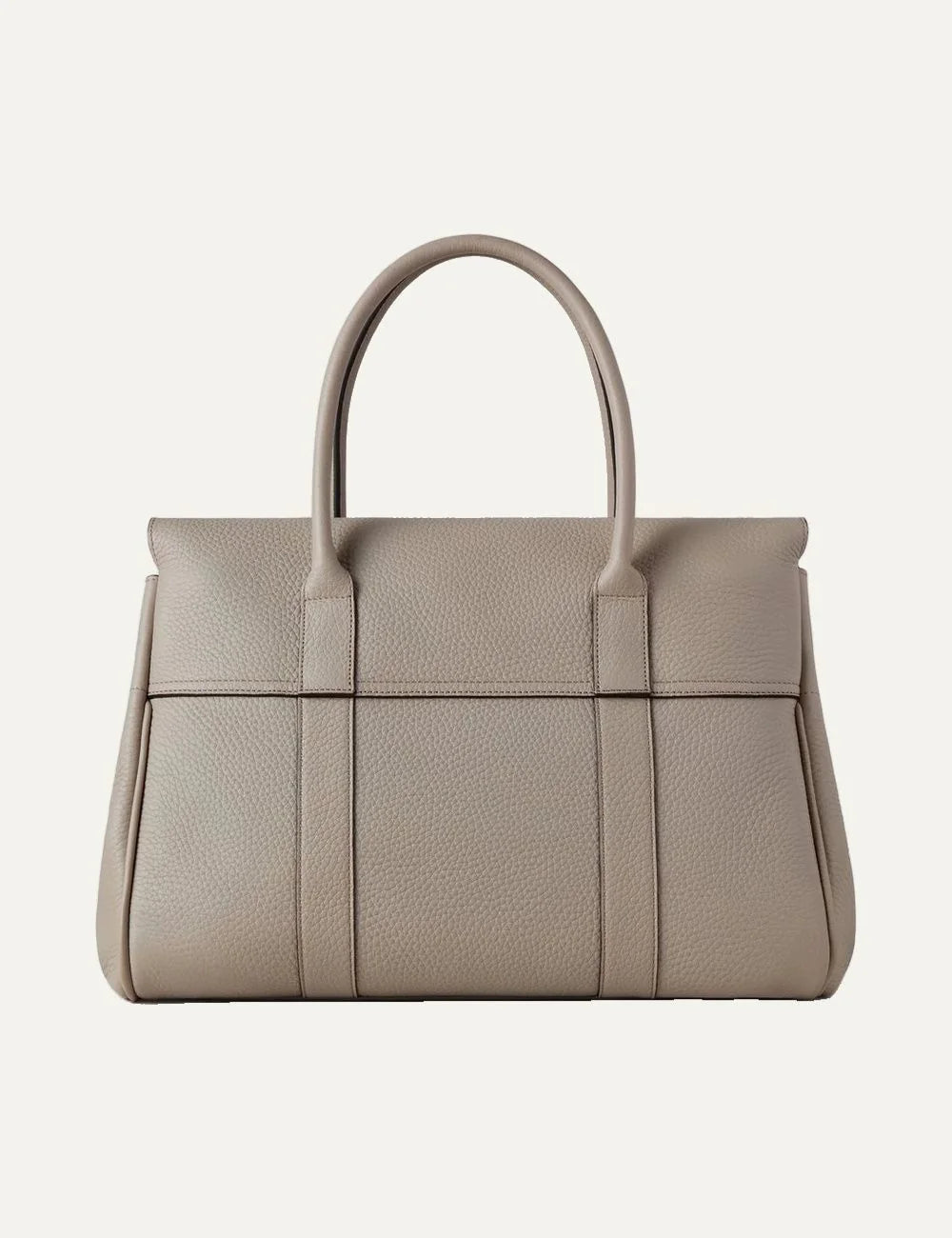 Mulberry women's light greige grained leather shoulder bag with double top handles, gold-tone Postman's Lock and hanging leather fob back