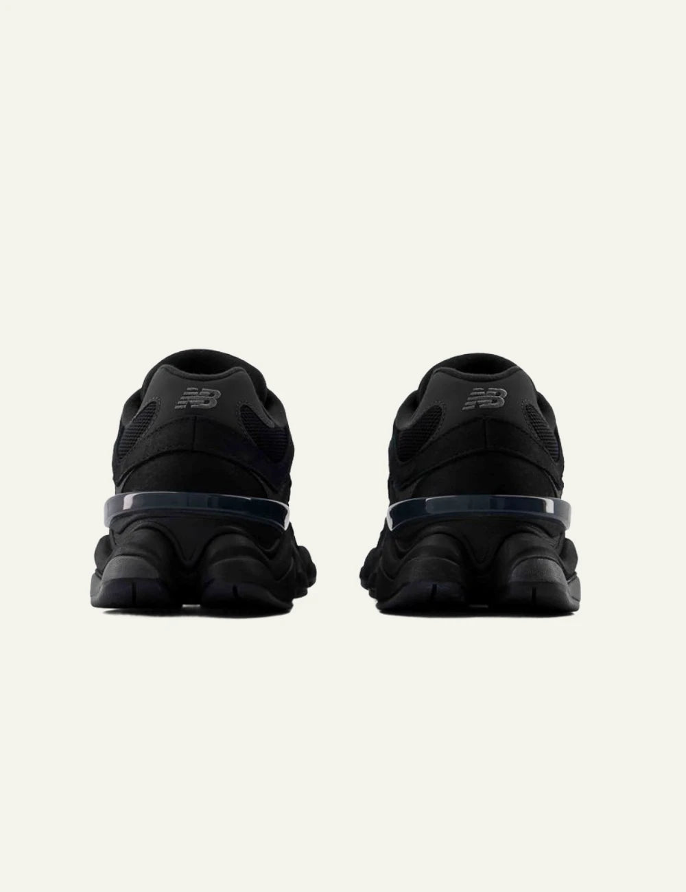 New Balance 9060 women's black suede and mesh sneakers back view