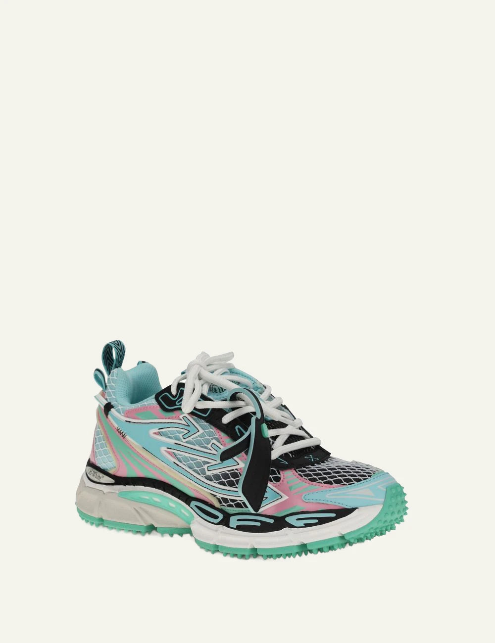 Off-White Be Right Back sneakers multicolor mint pink angled view