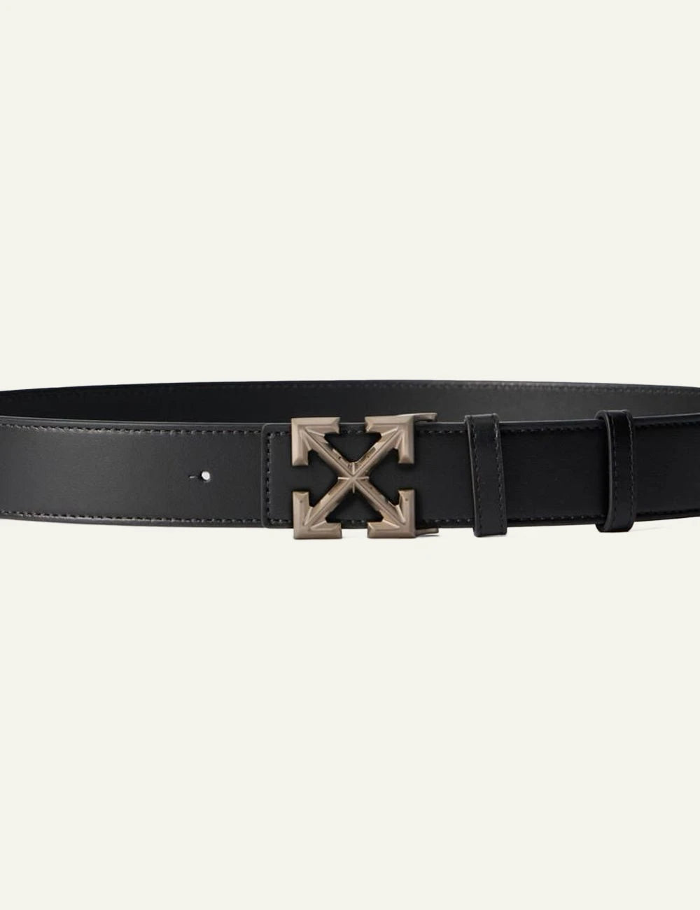 off white belt black leather arrow buckle front detail view
