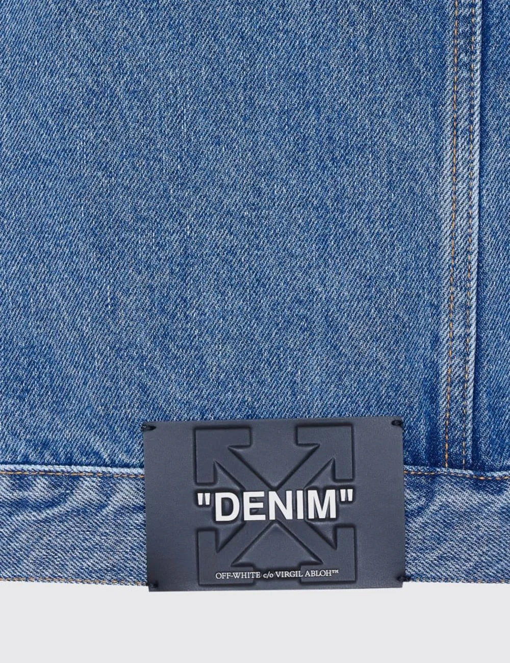 off white denim jacket light blue logo detail view