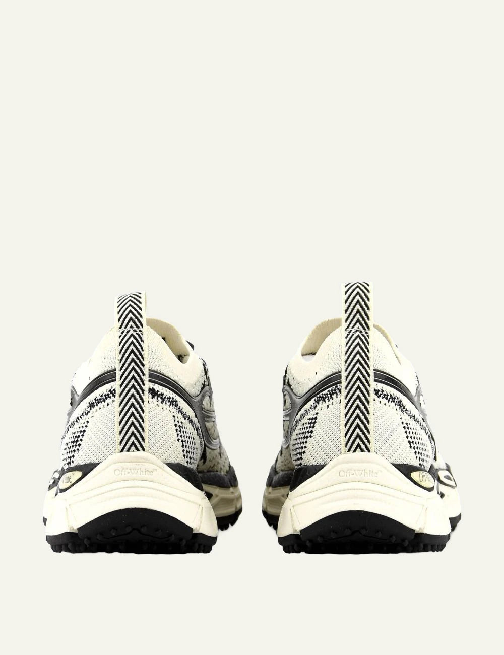 Off White knit sneakers black white pattern back view