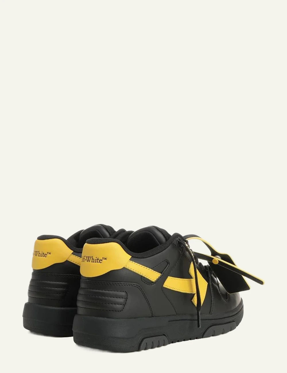 Off-White low sneakers black yellow arrows leather back view