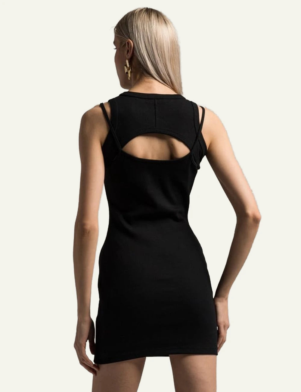 Off-White ribbed dress black cut out logo sleeveless back view