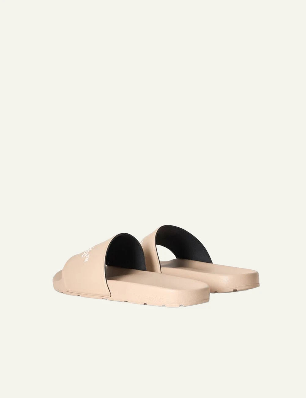 Off-White slider beige logo strap flat sandal back view