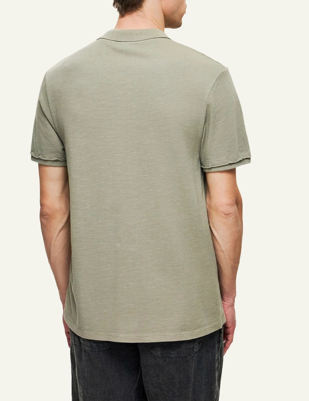 olive polo t-shirt short sleeve minimal back model view
