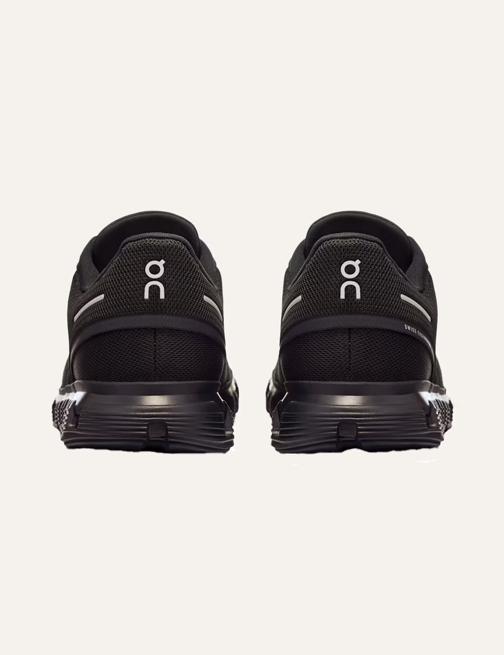 On Cloud black sneakers back heel Swiss engineering