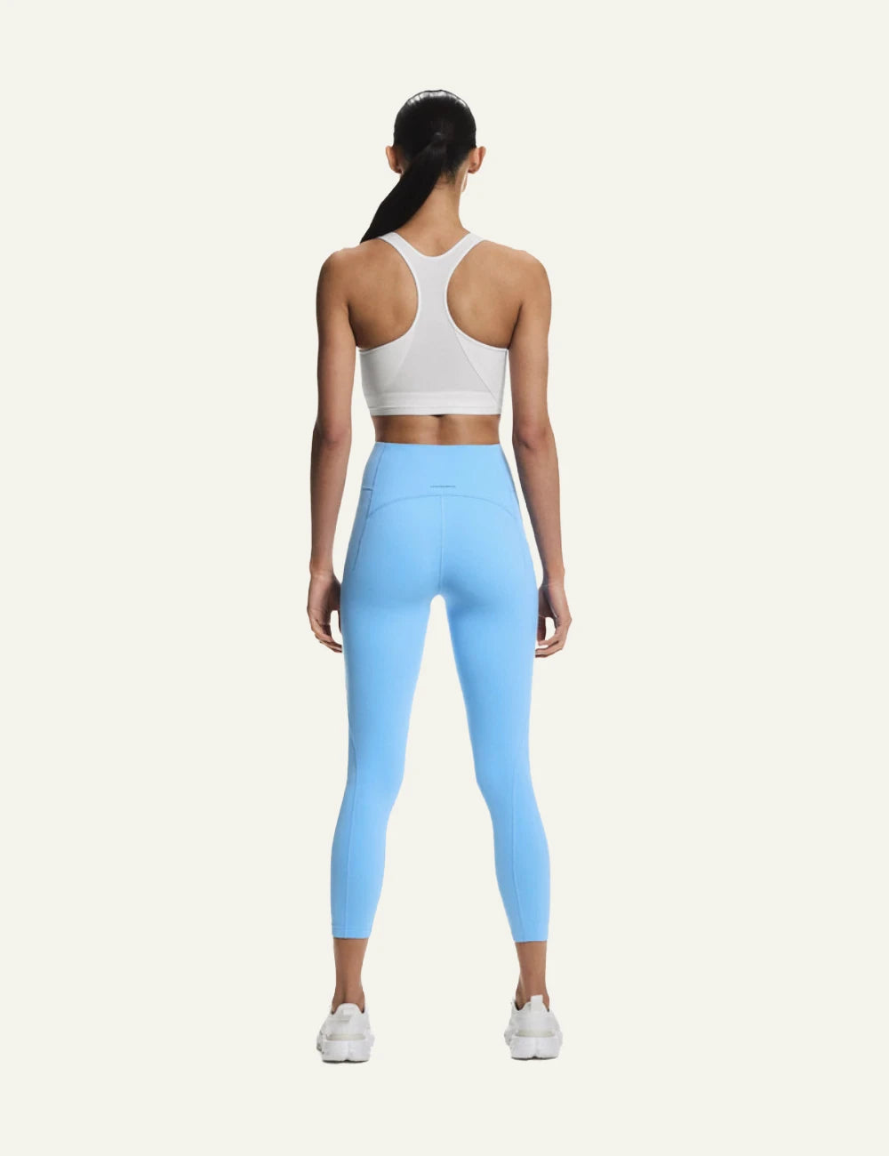 On leggings light blue high waist seamless full body back model view