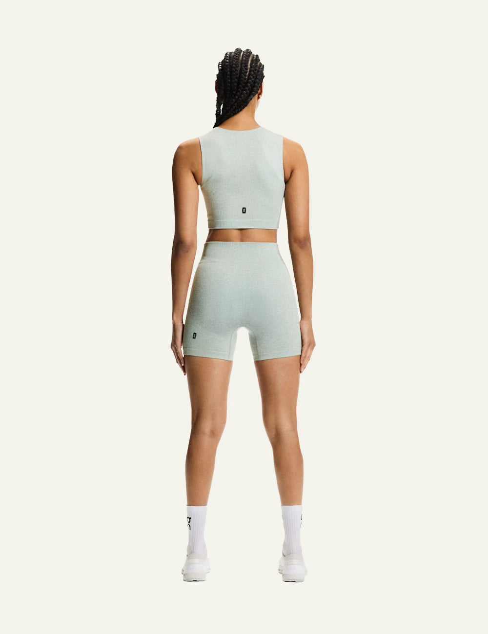 On studio knit shorts mineral heather ribbed high waist back view