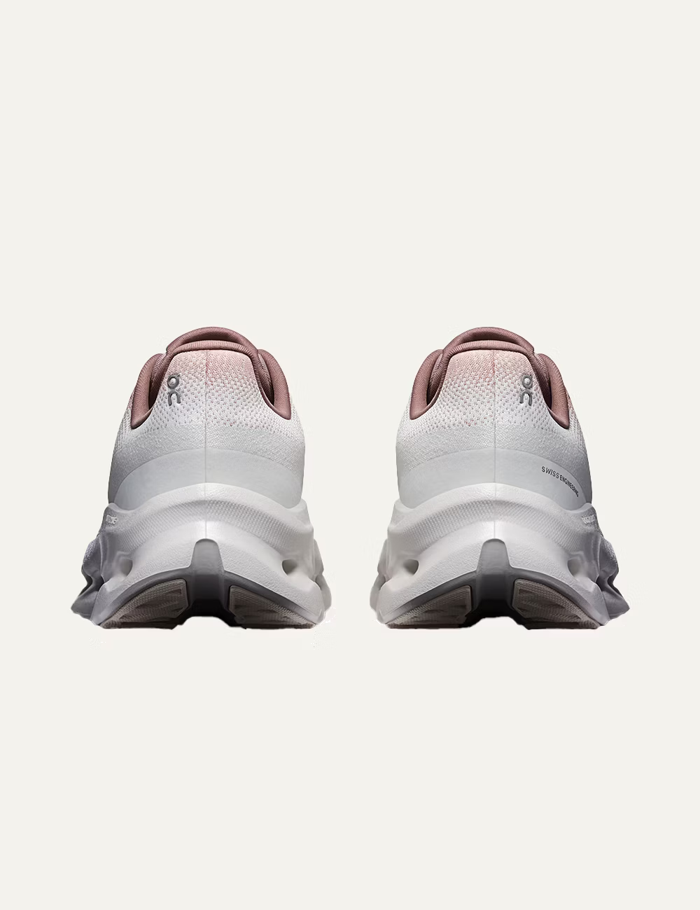 Women's On Cloudtilt Biscuit Ivory pink and white running sneakers with CloudTec Phase cushioning back