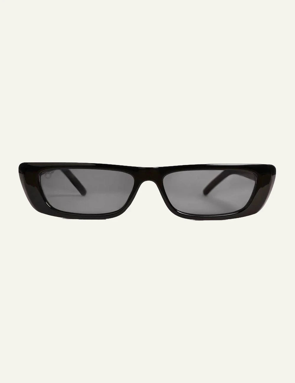 os sunglasses rectangular black frame grey lens front view