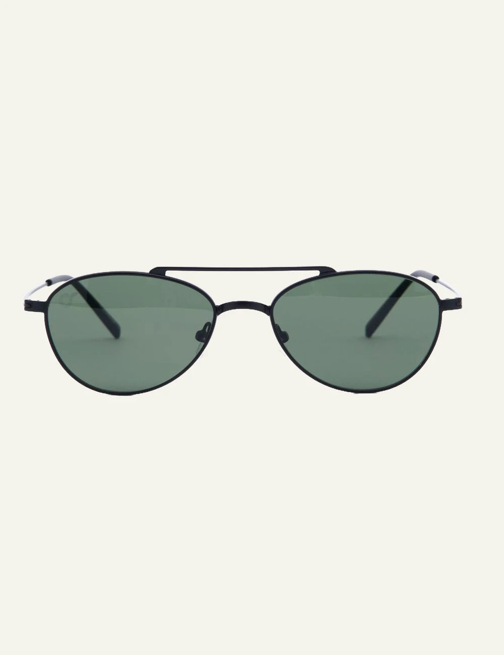 os sunglasses round black frame green lens front view