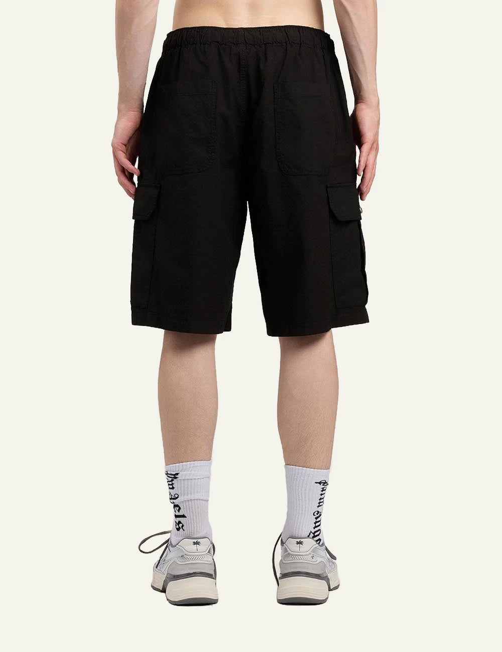 palm angels cargo shorts black logo back view