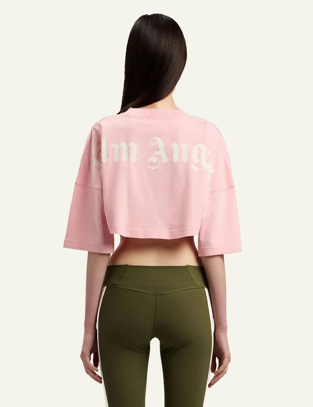 palm angels crop t shirt pink logo neckline back view