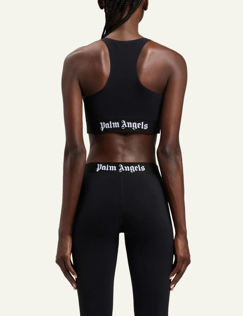 Palm Angels sports bra black racerback elastic logo band back view