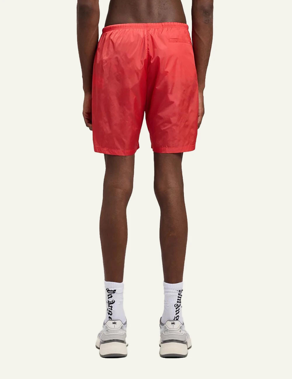 palm angels swim shorts red big logo back view