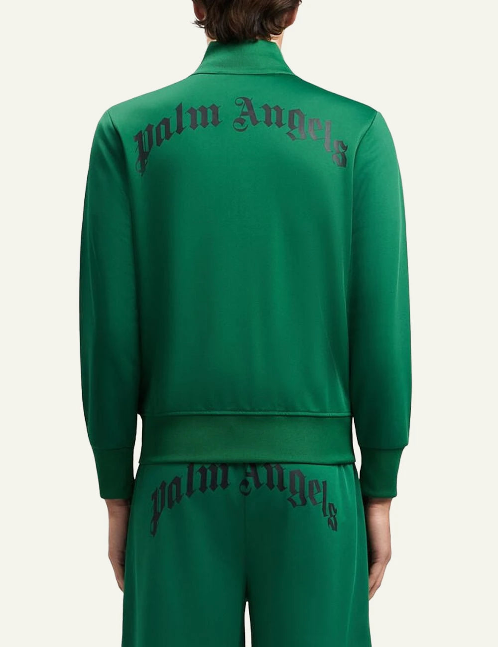 PALM ANGELS BACK CURVED LOGO TRACK TOP GREEN BLACK