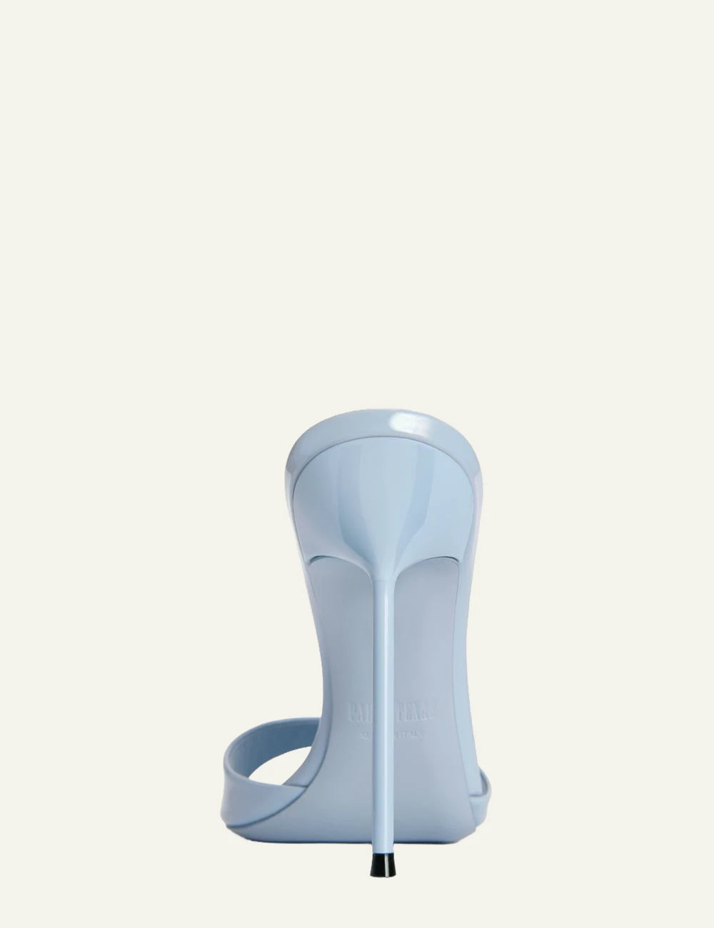 Paris Texas Lidia mule jeans light blue patent back view