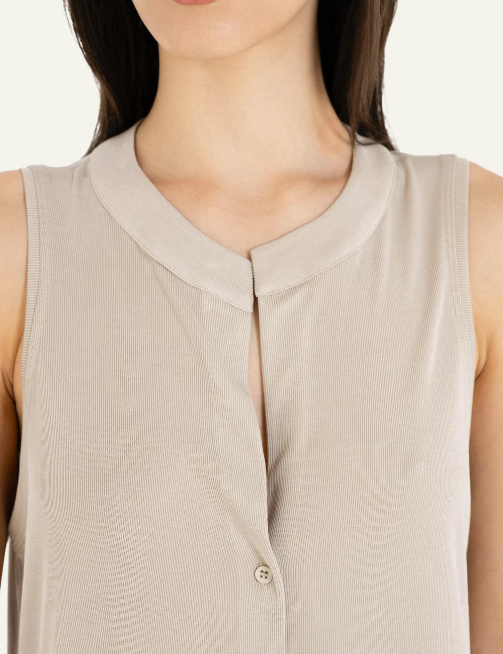 Philosophy beige dress neckline button detail close up