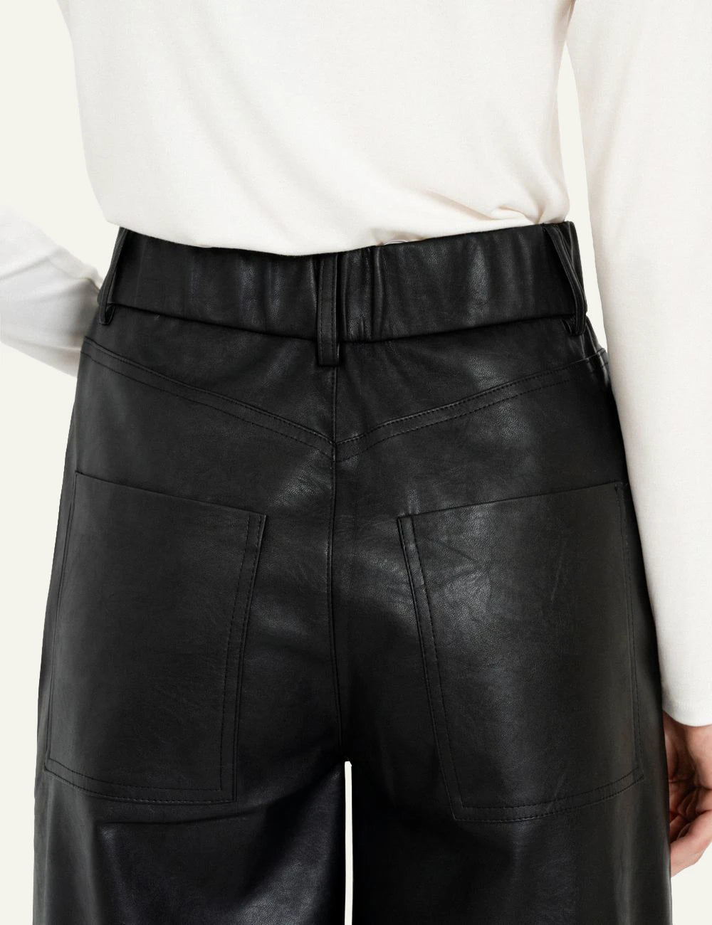 Philosophy black leather wide leg pants for women back details