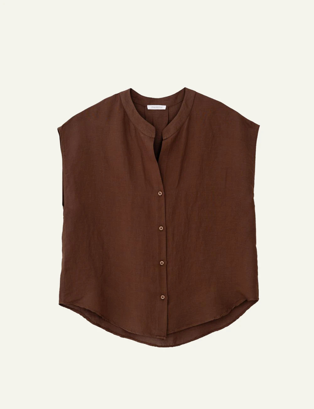 Philosophy brown sleeveless shirt button front clean view