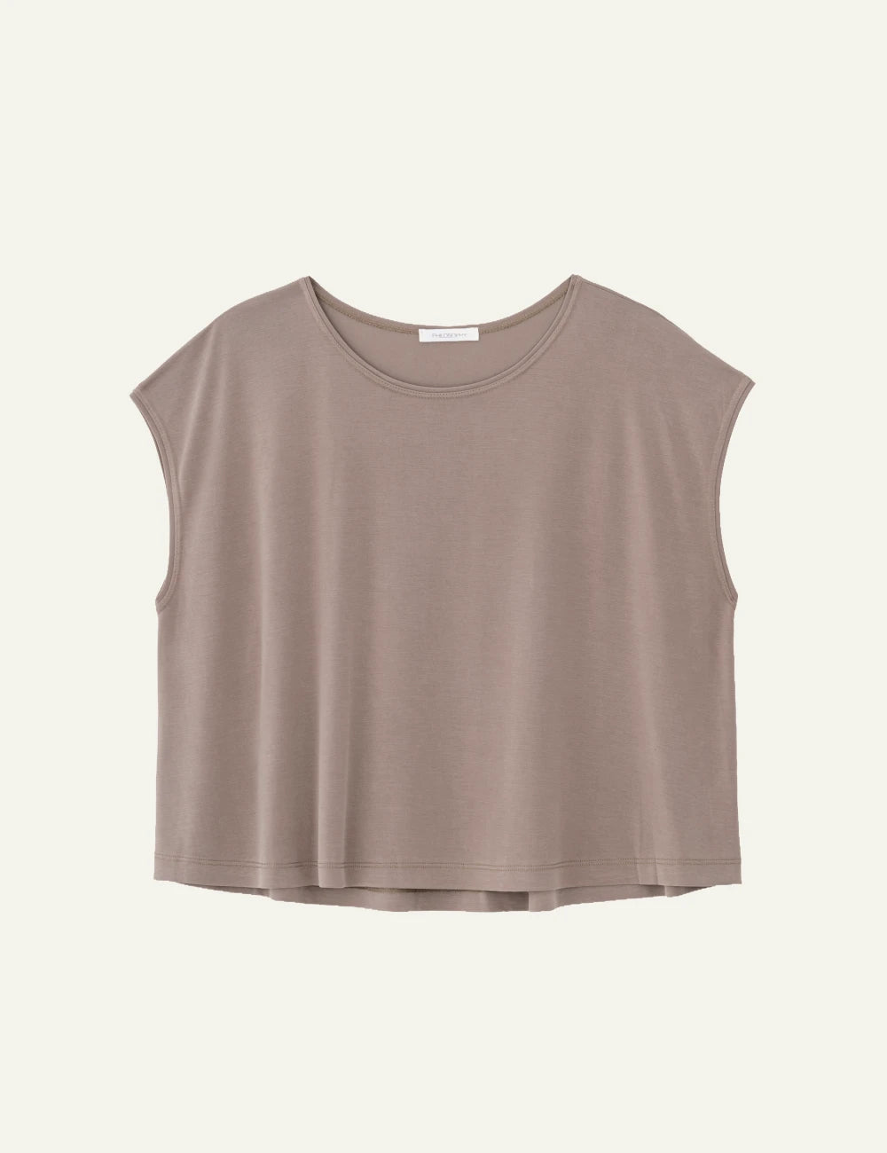 Philosophy cropped top taupe sleeveless loose fit round neck front view