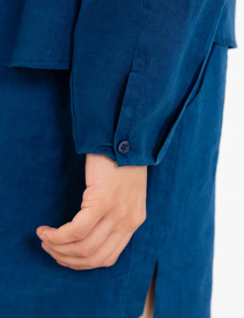 Philosophy linen cropped shirt blue sleeve detail