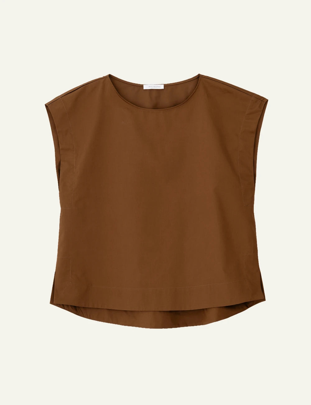 Philosophy poplin loose top camel cap sleeve round neck front view